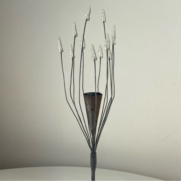 Hand Forged Iron Taper Candle Holders with Glass Elements Modern Scandi Style - Picture 7 of 15